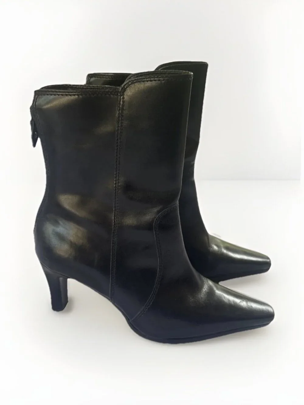 Vintage UNISA Kerry Zip Up Kitten Heel Boots Black Size 6.5 Brazil Pumps